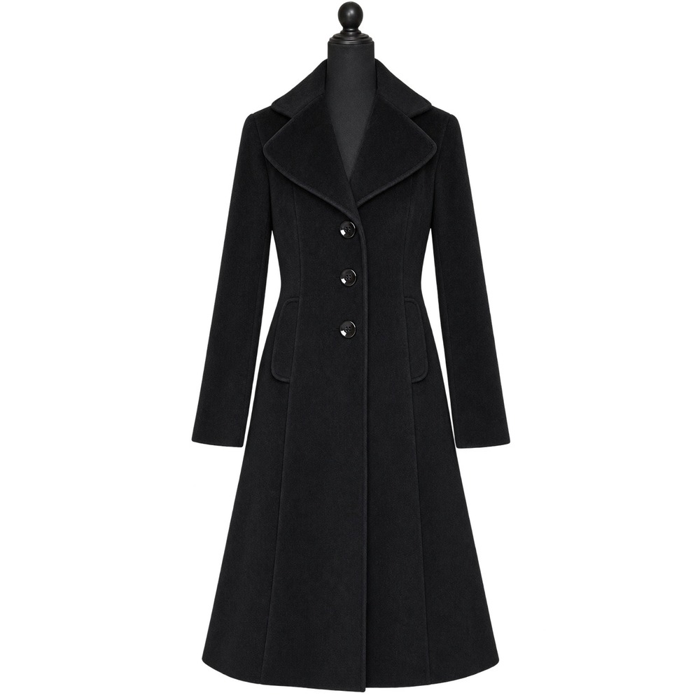 Vintage Dana Buchman Angora Wool Blend Long Trench Coat Women 4 Black